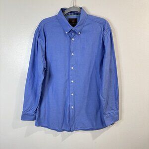 Tattersall London Shirt 17.5 34/35 XL Blue Long Sleeve Cotton Knit Gingham Check